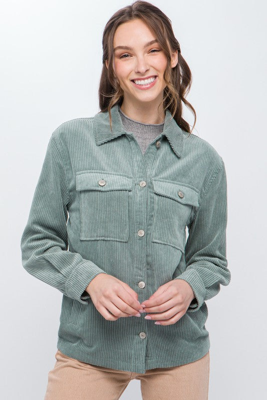 Love Tree Corduroy Button Down Jacket With Pockets MINT STONE Love Tree