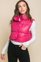 Love Tree PU Faux Leather puffer West With Snap Button FUCHSIA