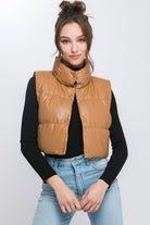 Love Tree PU Faux Leather puffer West With Snap Button