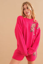 Blue B Cozy Soft Knitted Tiger Star Sequin Lounge Set Blue B