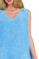 Zenana Deep Sky Double Gauze Raw Edge Acid Washed Tank