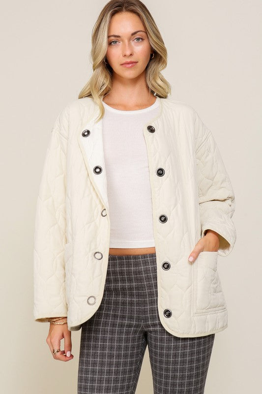 Lumiere Quilted Puffer Jacket with Pockets Bone Lumiere