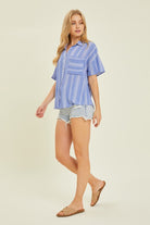 Heyson Light Airy Stripe Gauze Button Down Shirt in Ocean Blue Ave Shops