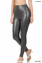 Zenana High Rise Faux Leather Leggings ASH GREY ZENANA