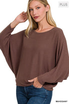 Zenana Plus Ribbed Batwing Long Sleeve Boat Neck Sweater MAHOGANY ZENANA