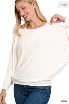 Zenana Plus Ribbed Batwing Long Sleeve Boat Neck Sweater IVORY ZENANA