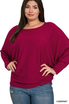 Zenana Plus Ribbed Batwing Long Sleeve Boat Neck Sweater CABERNET ZENANA