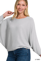 Zenana Ribbed Batwing Long Sleeve Boat Neck Sweater ZENANA