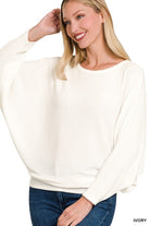 Zenana Ribbed Batwing Long Sleeve Boat Neck Sweater ZENANA