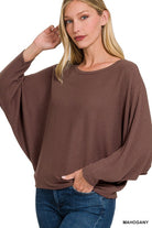 Zenana Ribbed Batwing Long Sleeve Boat Neck Sweater ZENANA