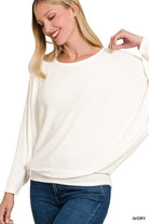 Zenana Ribbed Batwing Long Sleeve Boat Neck Sweater ZENANA