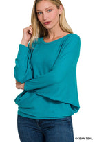 Zenana Ribbed Batwing Long Sleeve Boat Neck Sweater ZENANA