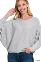 Zenana Ribbed Batwing Long Sleeve Boat Neck Sweater ZENANA