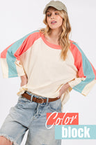 SAGE + FIG Magnolia Color Block Curved Hem T-Shirt Trendsi