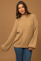 Gilli Balloon Sleeve Braid Sweater Taupe