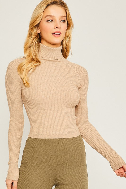 Love Tree Turtleneck Ribbed Knit Sweater Top OATMEAL Shirts & Tops