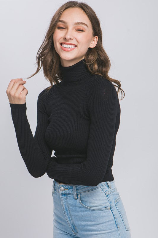 Love Tree Turtleneck Ribbed Knit Sweater Top Shirts & Tops