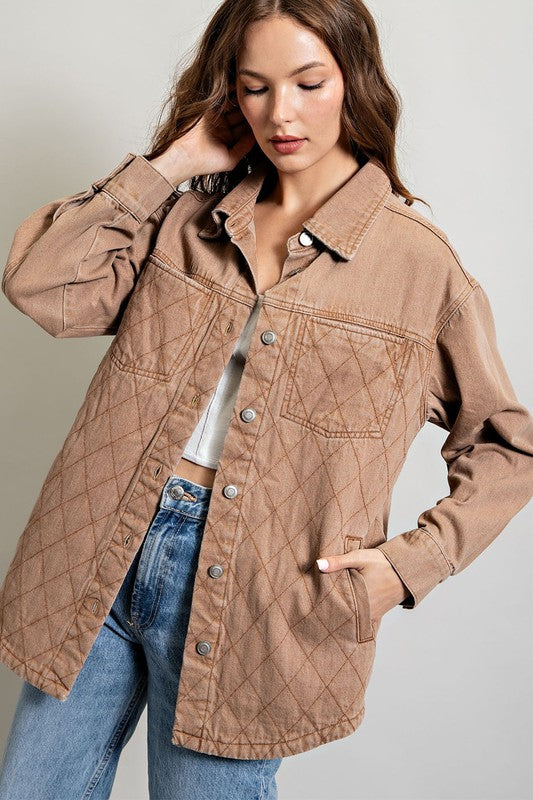 eesome Quilted Button Down Jacket in Camel Ruby Idol Apparel