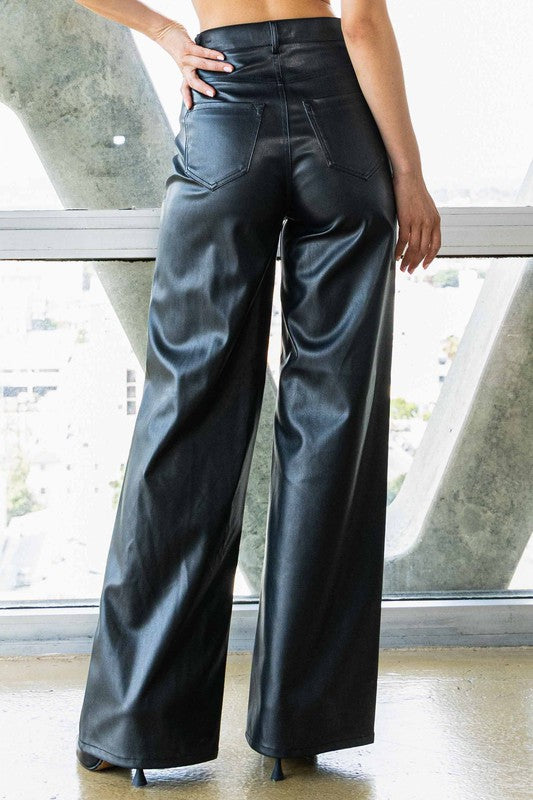 Vegan Leather Wide Leg Pants Vibrant M.i.U