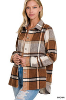 Zenana Yarn Dyed Plaid Shacket BROWN