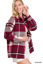 Zenana Yarn Dyed Plaid Shacket BURGUNDY