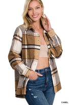 Zenana Yarn Dyed Plaid Shacket CAMEL