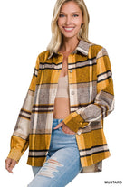 Zenana Yarn Dyed Plaid Shacket MUSTARD