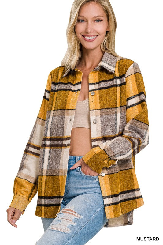 Zenana Yarn Dyed Plaid Shacket MUSTARD