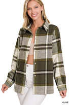 Zenana Yarn Dyed Plaid Shacket OLIVE