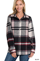 Zenana Yarn Dyed Plaid Shacket BLACK