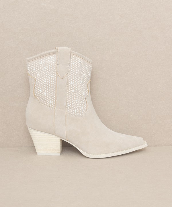 OASIS SOCIETY Cannes - Pearl Studded Western Boots LIGHT GREY KKE Originals