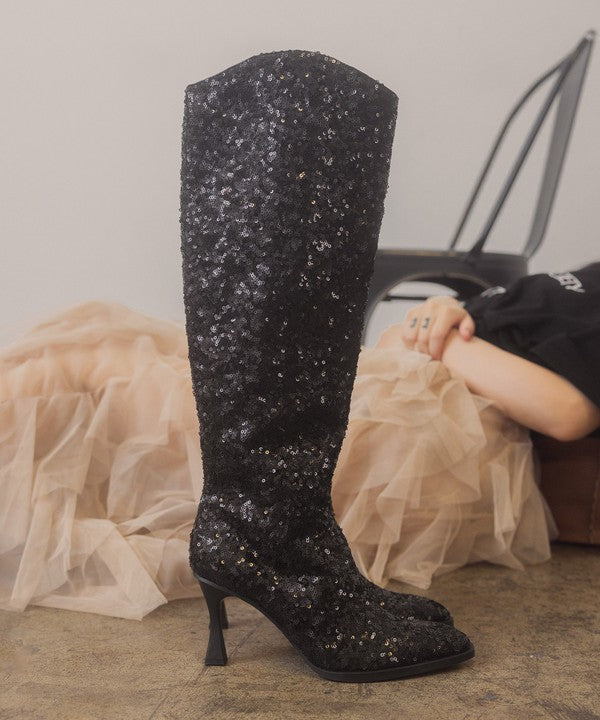 OASIS SOCIETY Jewel - Knee High Sequin Boots BLACK KKE Originals