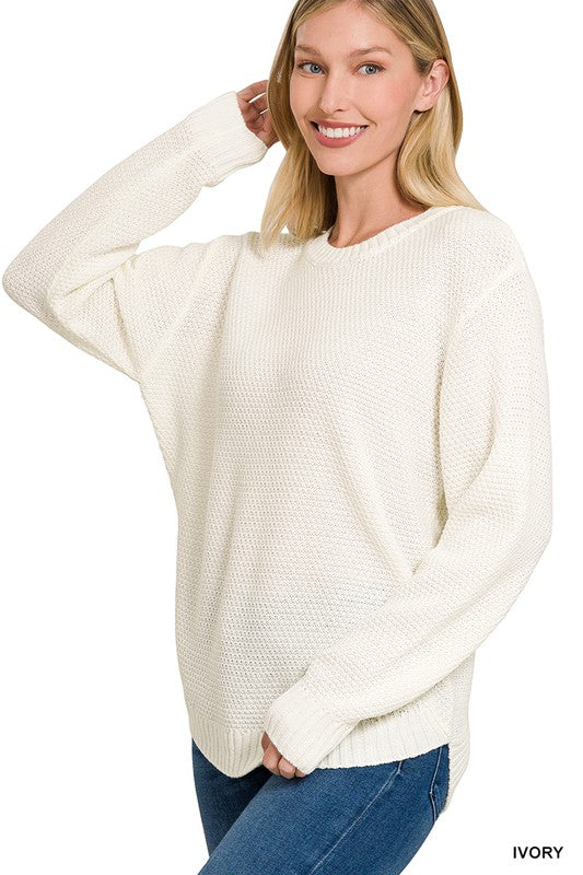 Zenana Round Neck Basic Sweater IVORY ZENANA