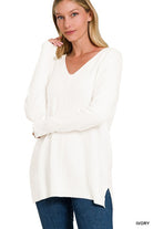 Zenana Garment Dyed Front Seam Side Slit Sweater IVORY ZENANA