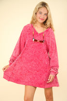 VERY J Mineral Washed Oversized A-Line Mini Dress Magenta Trendsi