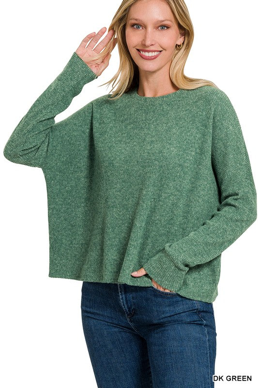 Zenana Ribbed Dolman Long Sleeve Sweater ZENANA