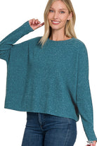 Zenana Ribbed Dolman Long Sleeve Sweater TEAL ZENANA