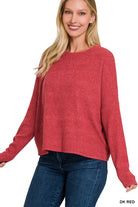 Zenana Ribbed Dolman Long Sleeve Sweater DK RED ZENANA