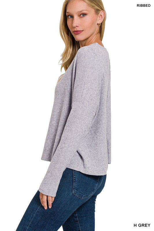 Zenana Ribbed Dolman Long Sleeve Sweater ZENANA