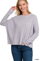 Zenana Ribbed Dolman Long Sleeve Sweater H GREY ZENANA