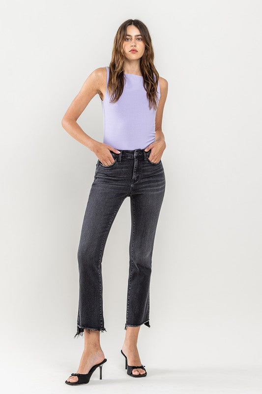 High Rise Raw Step Hem Crop Flare Jeans VERVET by Flying Monkey