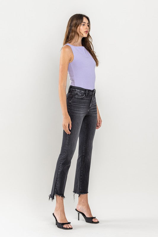 High Rise Raw Step Hem Crop Flare Jeans VERVET by Flying Monkey