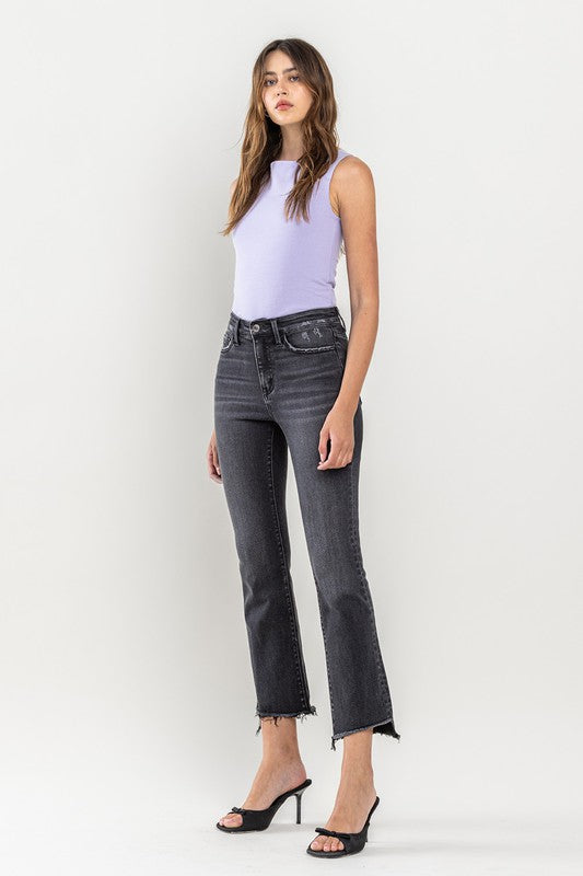 High Rise Raw Step Hem Crop Flare Jeans VERVET by Flying Monkey