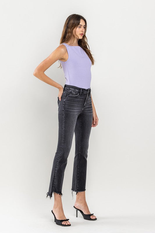 High Rise Raw Step Hem Crop Flare Jeans VERVET by Flying Monkey