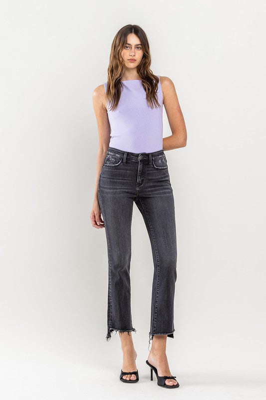 High Rise Raw Step Hem Crop Flare Jeans VERVET by Flying Monkey