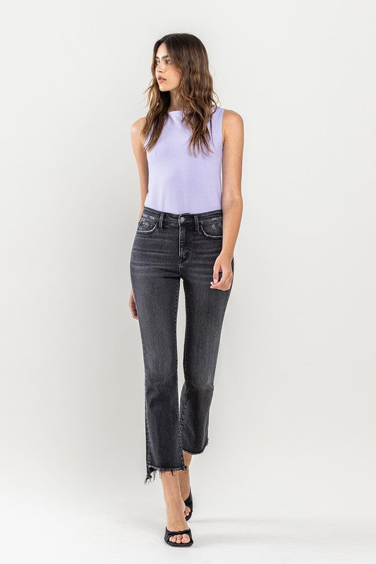 High Rise Raw Step Hem Crop Flare Jeans VERVET by Flying Monkey