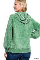 Zenana Ash Black Acid Wash Fleece Hoodie with Drawstring