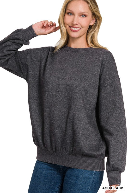 Crew Neck Sweatshirt with Pockets - Ash Mocha