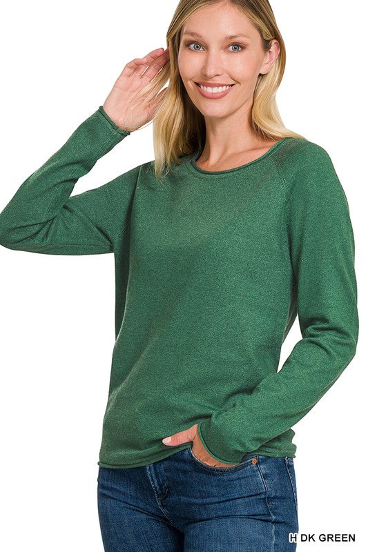 Zenana Viscose Round Neck Basic Sweater H DK GREEN ZENANA