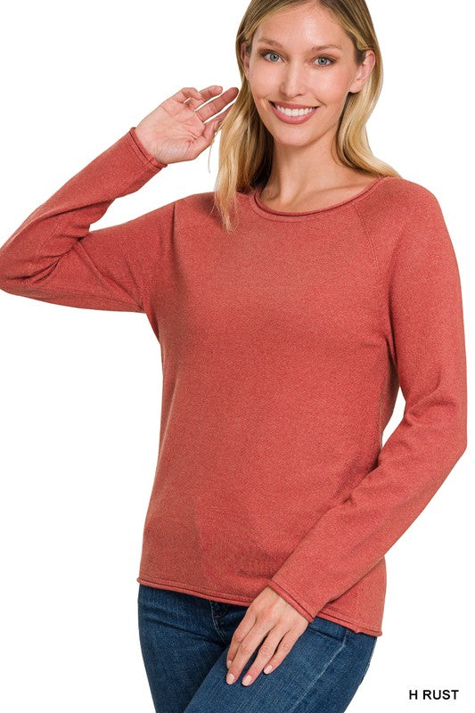 Zenana Viscose Round Neck Basic Sweater H RUST ZENANA